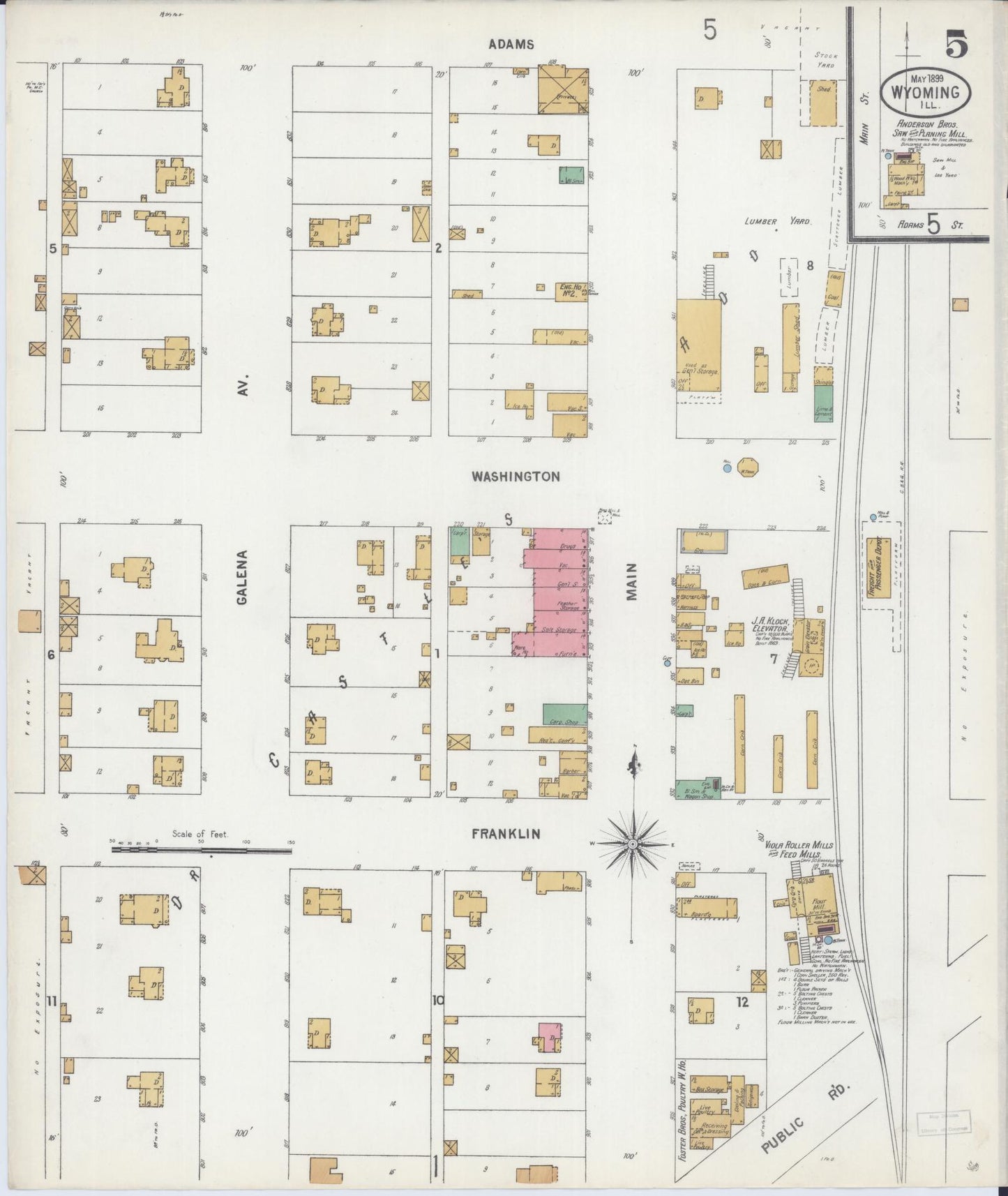 Sanborn Fire Insurance Map from Wyoming, Stark County, Illinois (1899), Sheet #0005 - Complete Map Set gallery image, historic Sanborn map, vintage wall art, Illinois Illinois