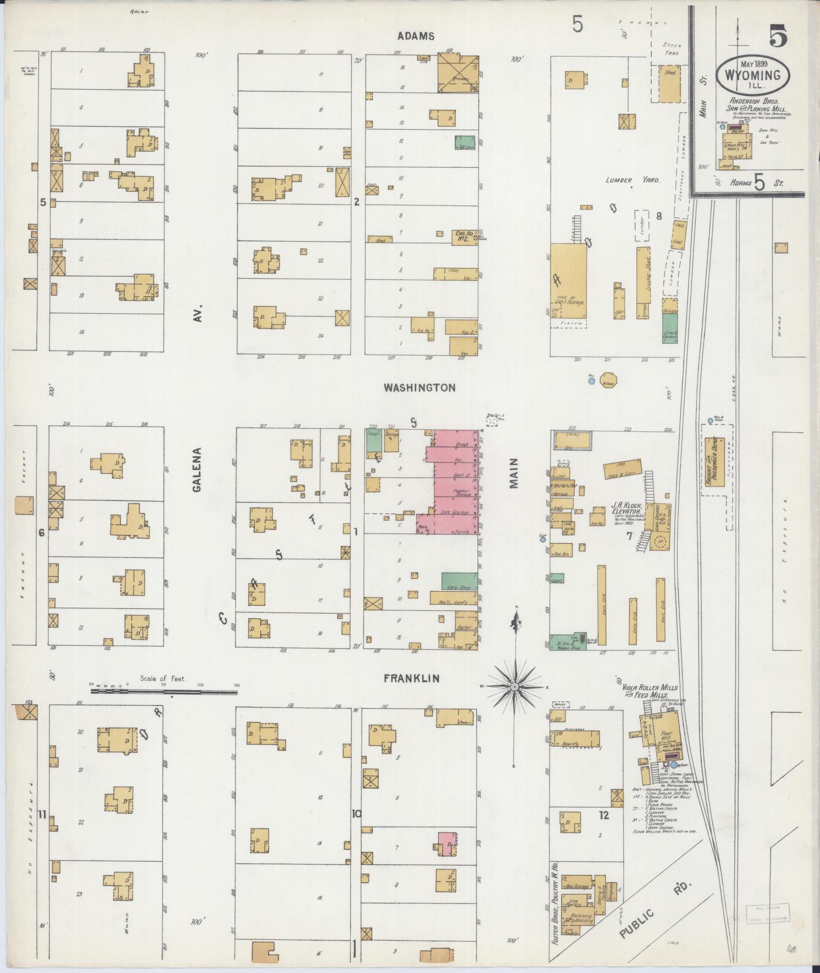 Sanborn Fire Insurance Map from Wyoming, Stark County, Illinois (1899), Sheet #0005 - Complete Map Set gallery image, historic Sanborn map, vintage wall art, Illinois Illinois