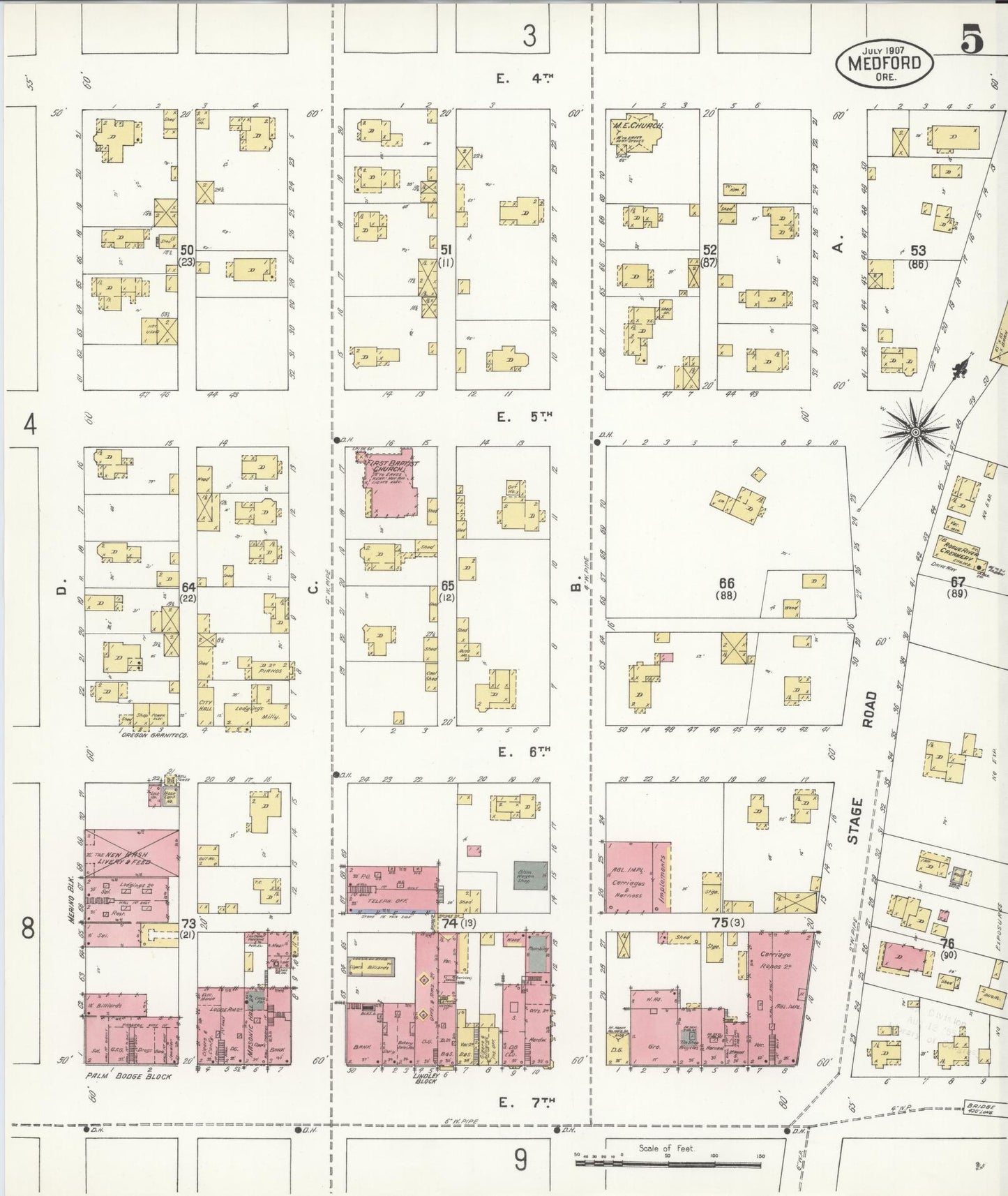 Sanborn Fire Insurance Map from Medford, Jackson County, Oregon (1907), Sheet #0005 - Complete Map Set gallery image, historic Sanborn map, vintage wall art, Oregon Oregon
