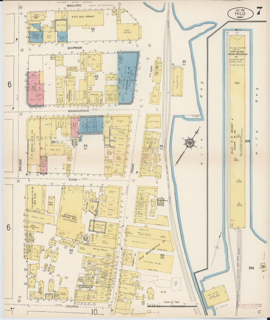 Sanborn Fire Insurance Map from Hilo, Hawaii County, Hawaii (1914), Sheet #0007 - Historic Sanborn Fire Insurance Map Print, vintage old map wall art