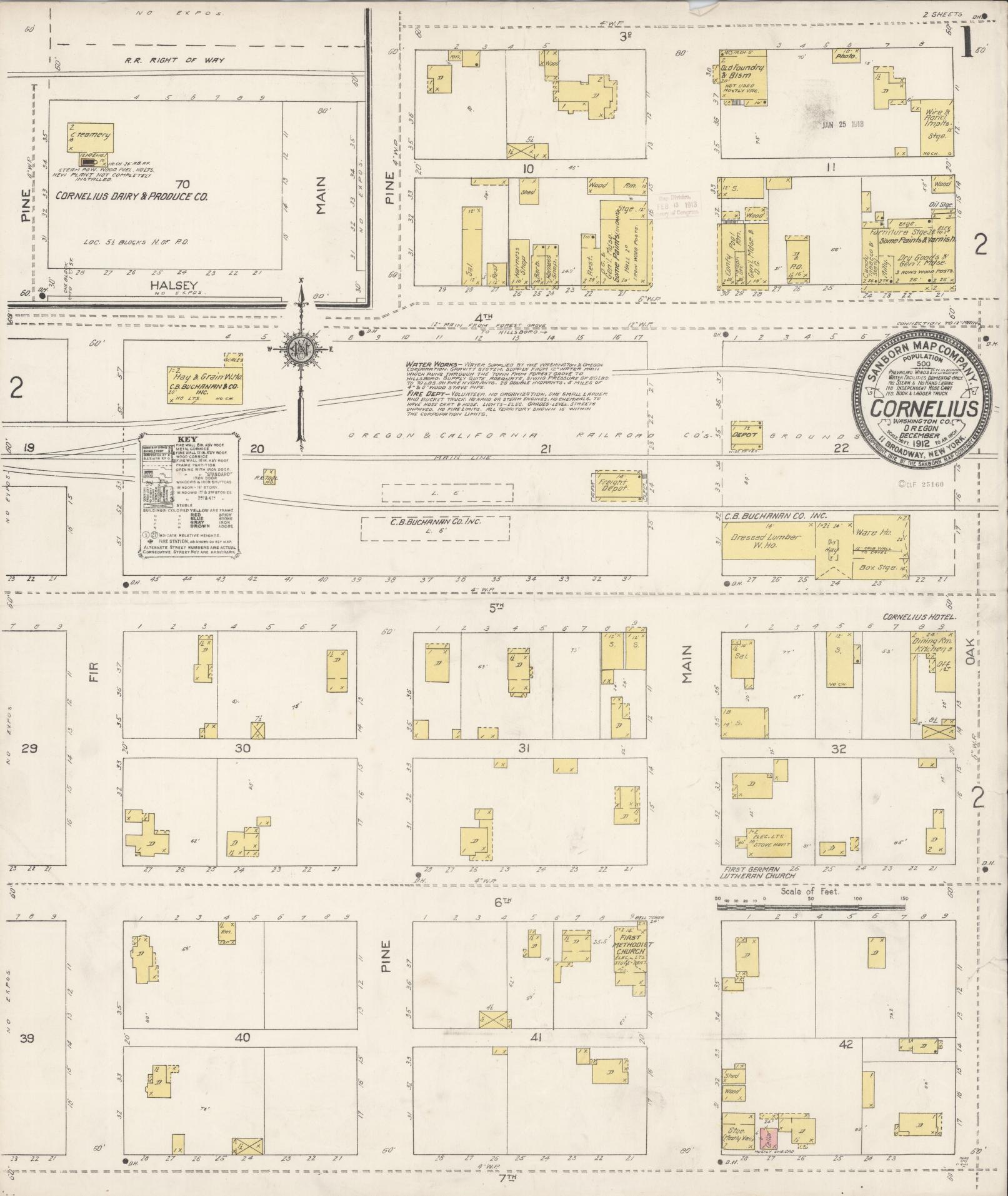 Sanborn Fire Insurance Map from Cornelius, Washington County, Oregon (1912), Sheet #0001 - Complete Map Set gallery image, historic Sanborn map, vintage wall art, Oregon Oregon