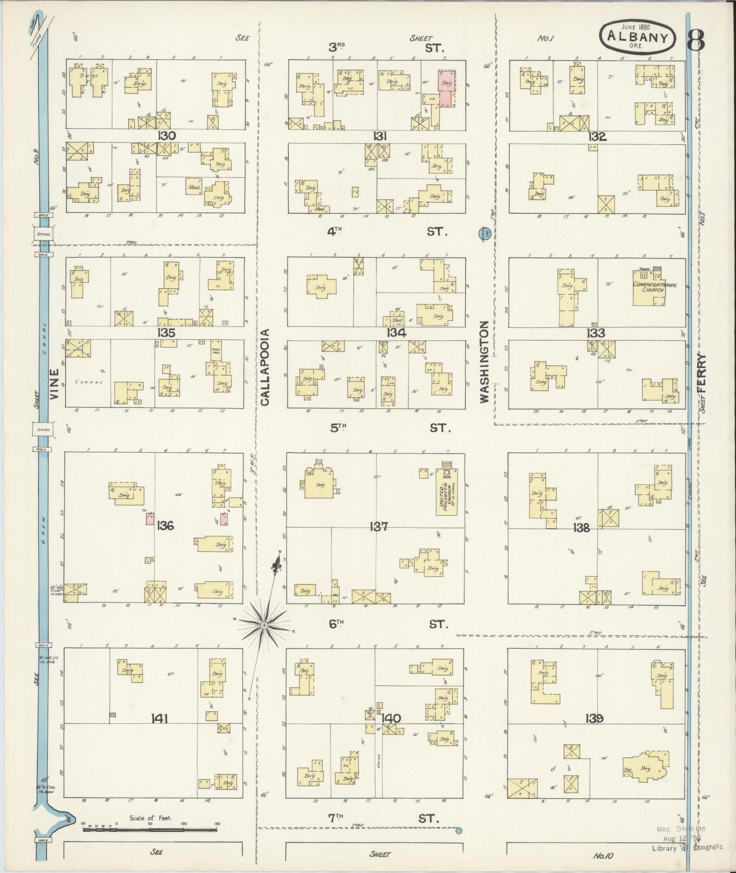 Sanborn Fire Insurance Map from Albany, Linn County, Oregon (1890), Sheet #0008 - Complete Map Set gallery image, historic Sanborn map, vintage wall art, Oregon Oregon