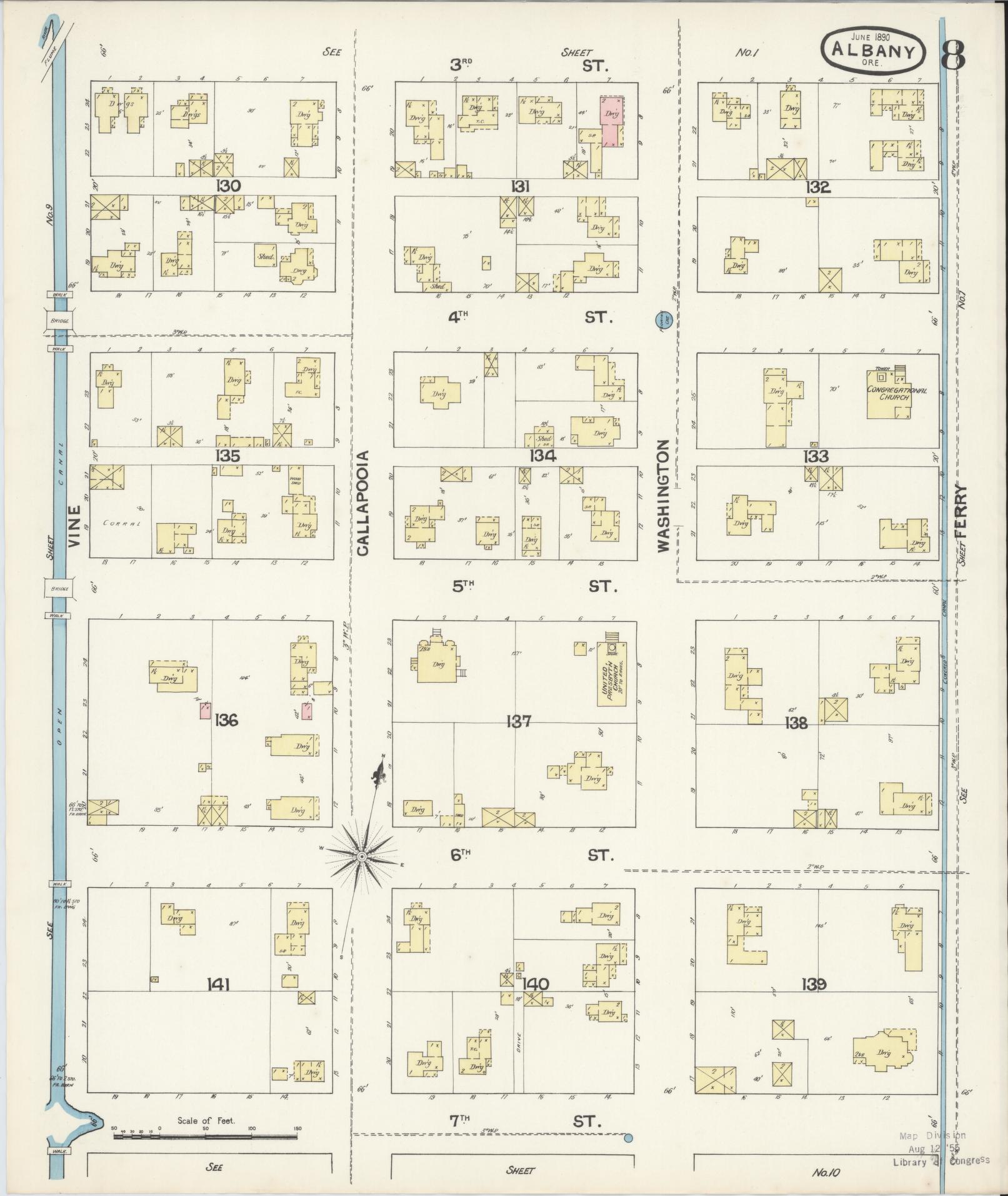 Sanborn Fire Insurance Map from Albany, Linn County, Oregon (1890), Sheet #0008 - Complete Map Set gallery image, historic Sanborn map, vintage wall art, Oregon Oregon