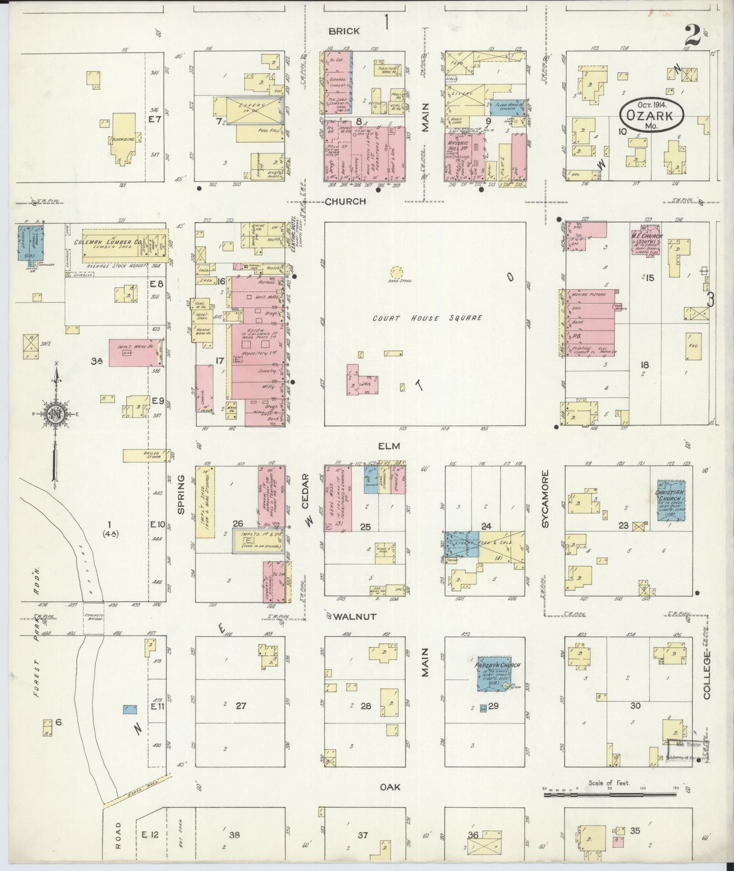 Sanborn Fire Insurance Map from Ozark, Christian County, Missouri (1914), Sheet #0002 - Historic Sanborn Fire Insurance Map Print, vintage old map wall art, antique decor, genealogy gift, Missouri Missouri map