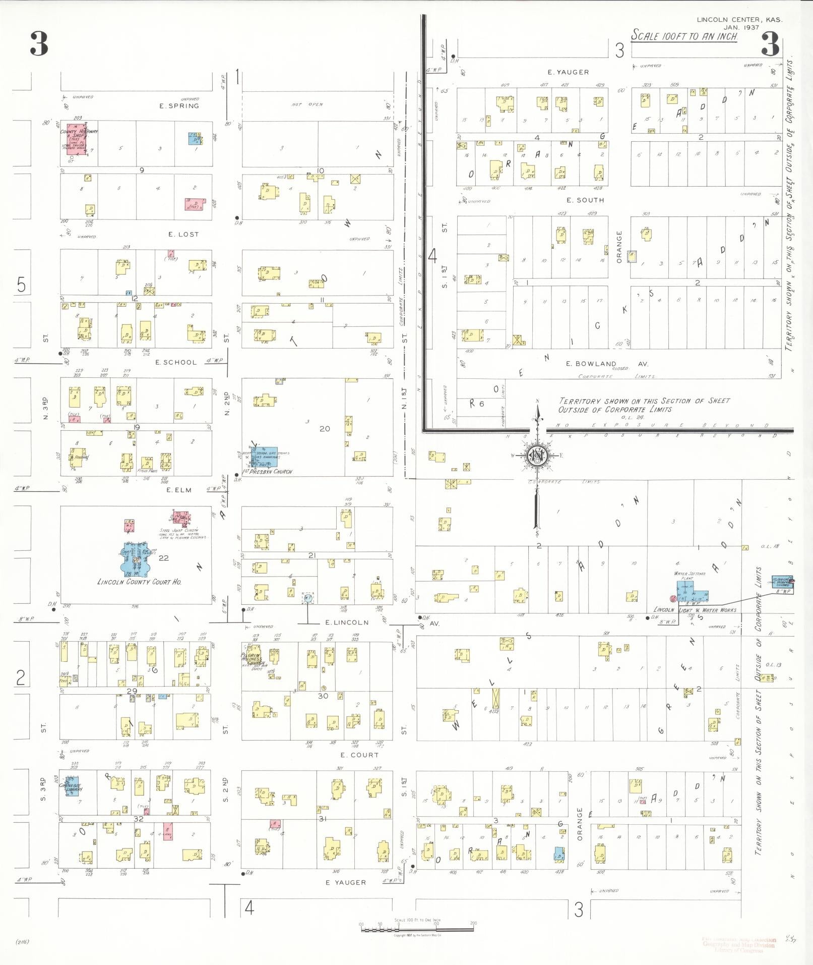 Sanborn Fire Insurance Map from Lincoln, Lincoln County, Kansas (1937), Sheet #0003 - Historic Sanborn Fire Insurance Map Print, vintage old map wall art, antique decor, genealogy gift, Kansas Kansas map