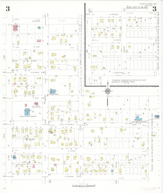 Sanborn Fire Insurance Map from Lincoln, Lincoln County, Kansas (1937), Sheet #0003 - Historic Sanborn Fire Insurance Map Print, vintage old map wall art, antique decor, genealogy gift, Kansas Kansas map