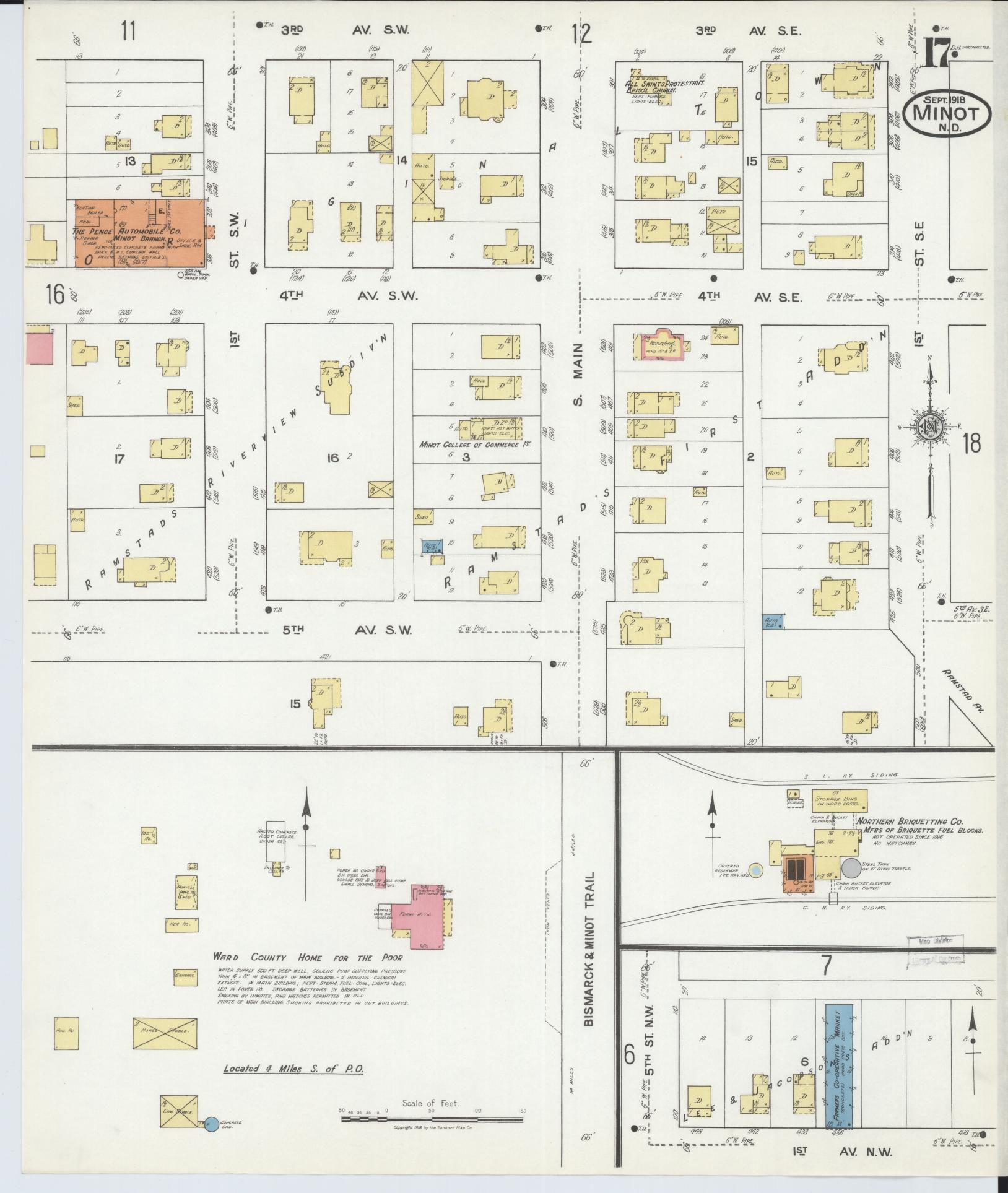 Sanborn Fire Insurance Map from Minot, Ward County, North Dakota (1918), Sheet #0017 - Complete Map Set gallery image, historic Sanborn map, vintage wall art, North Dakota North Dakota