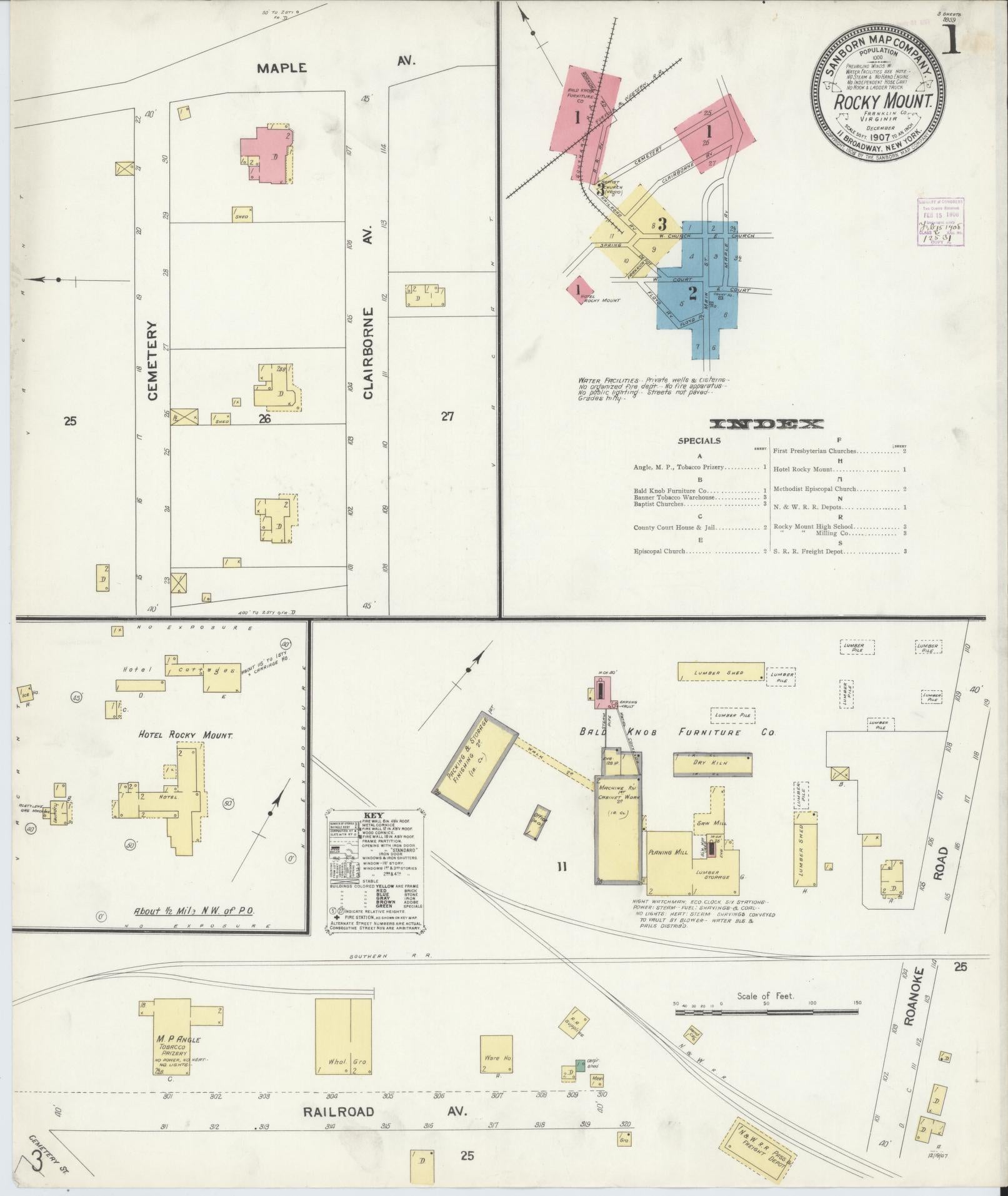 Sanborn Fire Insurance Map from Rocky Mount, Franklin County, Virginia. (1907) – Historic Sanborn Fire Insurance Map Print