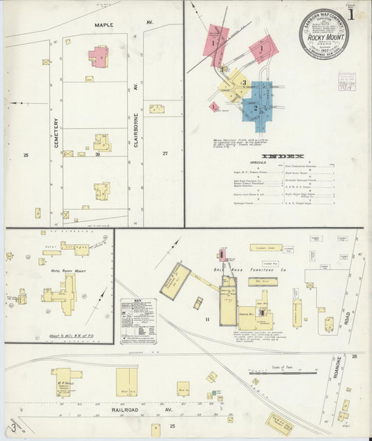 Sanborn Fire Insurance Map from Rocky Mount, Franklin County, Virginia. (1907) – Historic Sanborn Fire Insurance Map Print