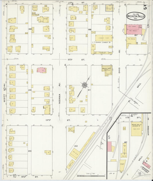 Sanborn Fire Insurance Map from Wichita Falls, Wichita County, Texas (1915), Sheet #0005 - Historic Sanborn Fire Insurance Map Print, vintage old map wall art, antique decor, genealogy gift, Texas Texas map