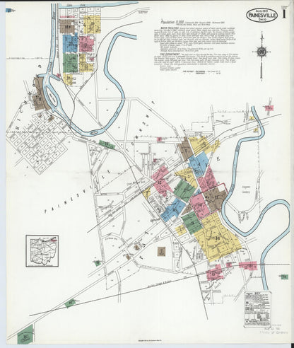 Sanborn Fire Insurance Map from Painesville, Lake County, Ohio (1919), Sheet #0001 - Historic Sanborn Fire Insurance Map Print, vintage old map wall art, antique decor, genealogy gift, Ohio Ohio map
