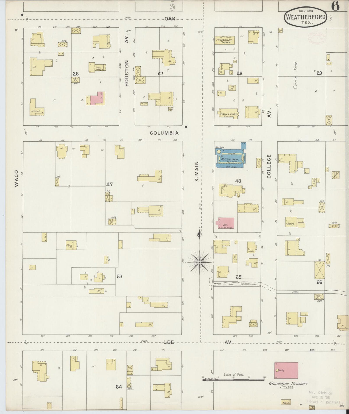 Sanborn Fire Insurance Map from Weatherford, Parker County, Texas (1894), Sheet #0006 - Complete Map Set gallery image, historic Sanborn map, vintage wall art, Texas Texas