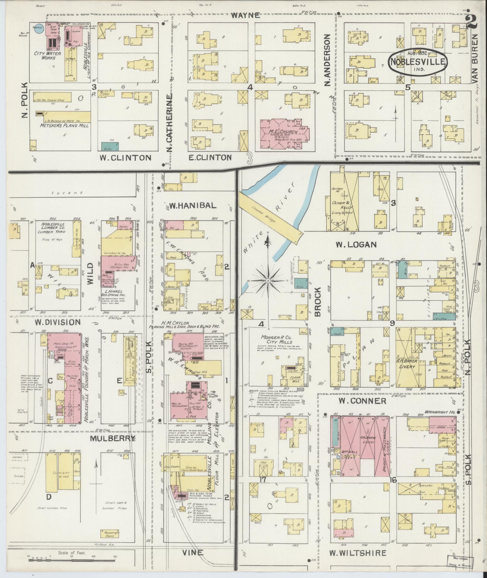 Sanborn Fire Insurance Map from Noblesville, Hamilton County, Indiana (1892), Sheet #0002 - Complete Map Set gallery image, historic Sanborn map, vintage wall art, Indiana Indiana