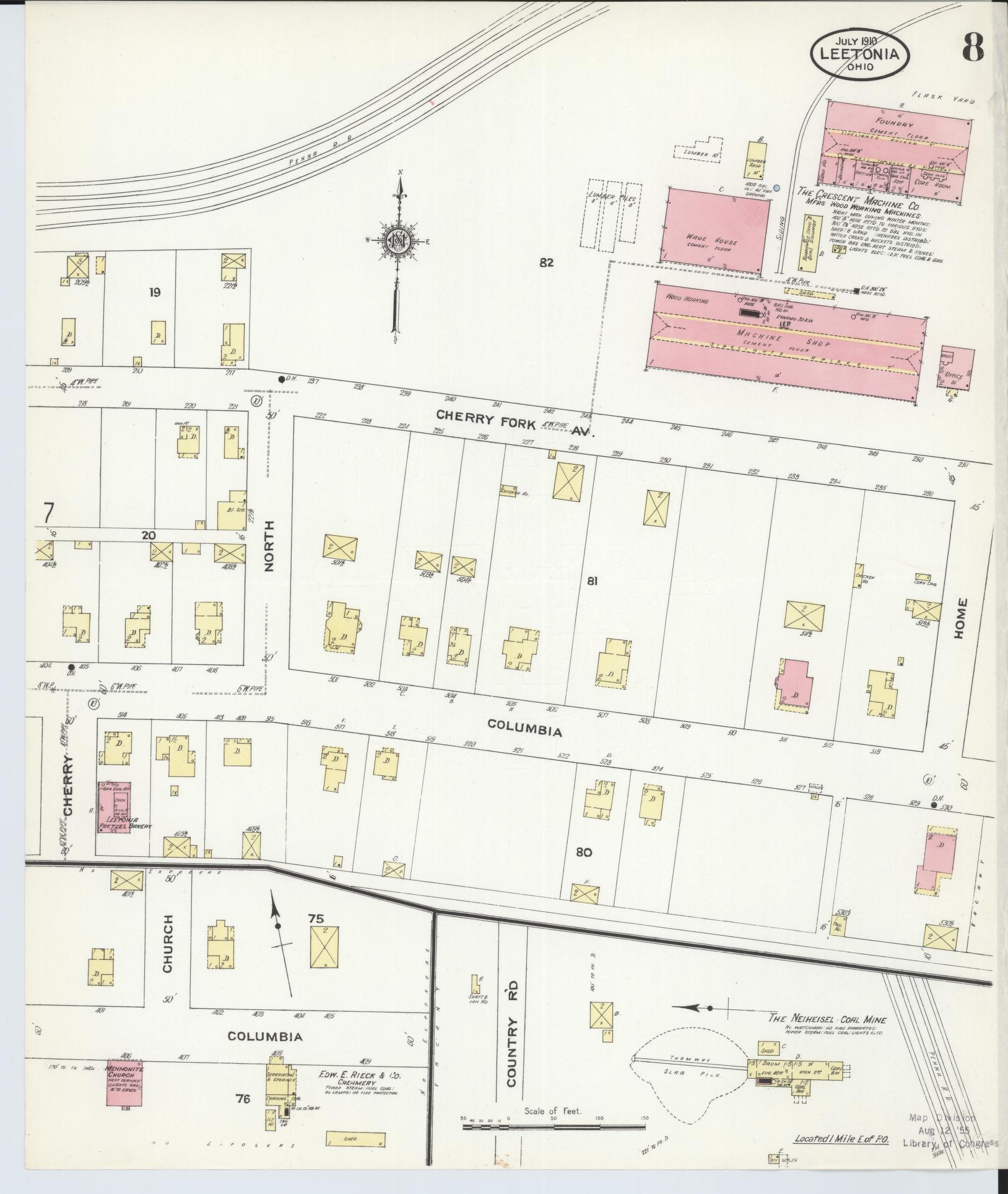 Sanborn Fire Insurance Map from Leetonia, Columbiana County, Ohio (1910), Sheet #0008 - Historic Sanborn Fire Insurance Map Print, vintage old map wall art, antique decor, genealogy gift, Ohio Ohio map