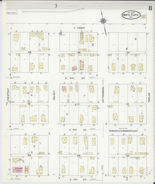 Sanborn Fire Insurance Map from North Platte, Lincoln County, Nebraska (1909), Sheet #0008 - Historic Sanborn Fire Insurance Map Print, vintage old map wall art, antique decor, genealogy gift, Nebraska Nebraska map