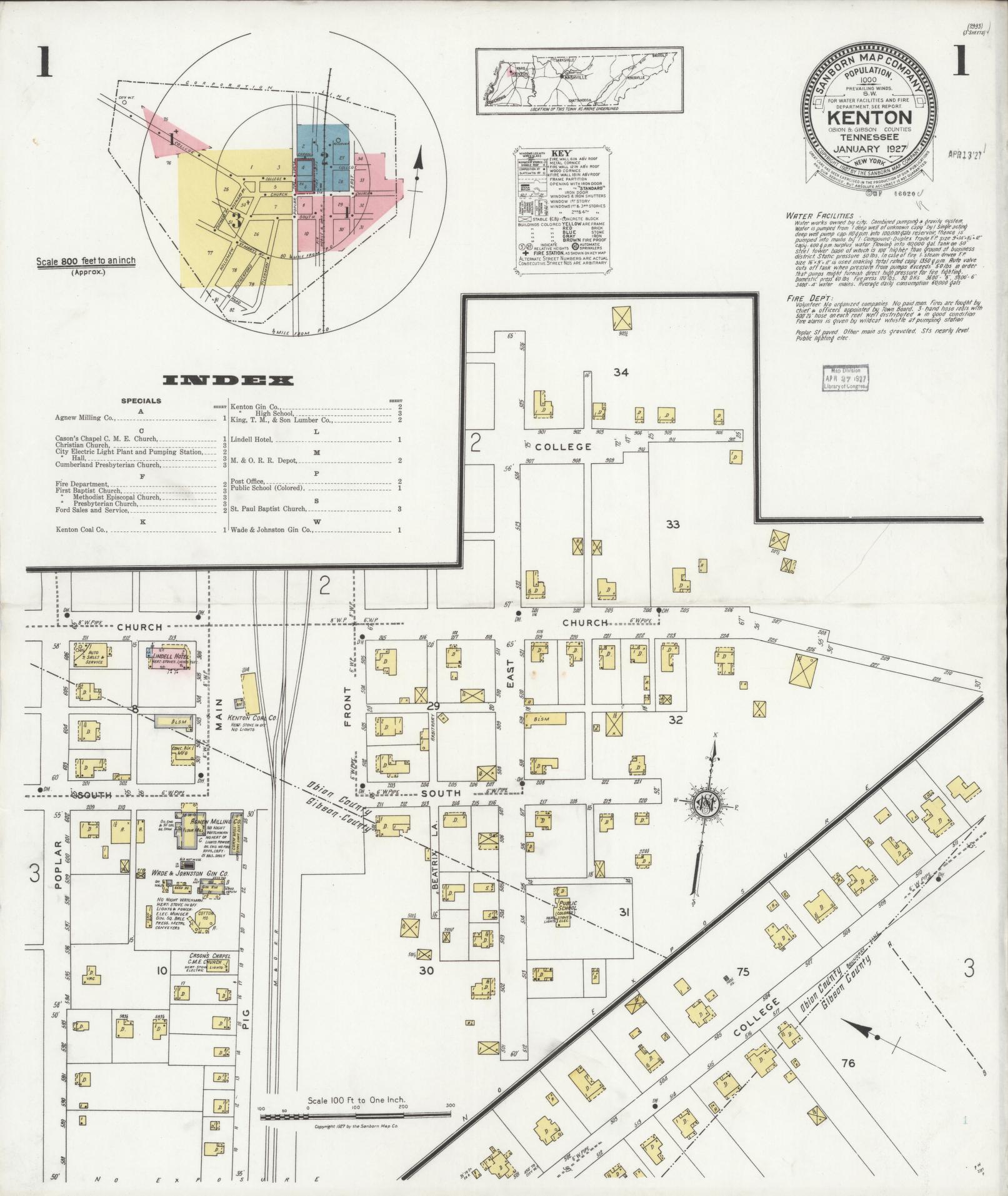 Sanborn Fire Insurance Map from Kenton, Obion And Gibson Counties, Tennessee. (1927) – Historic Sanborn Fire Insurance Map Print