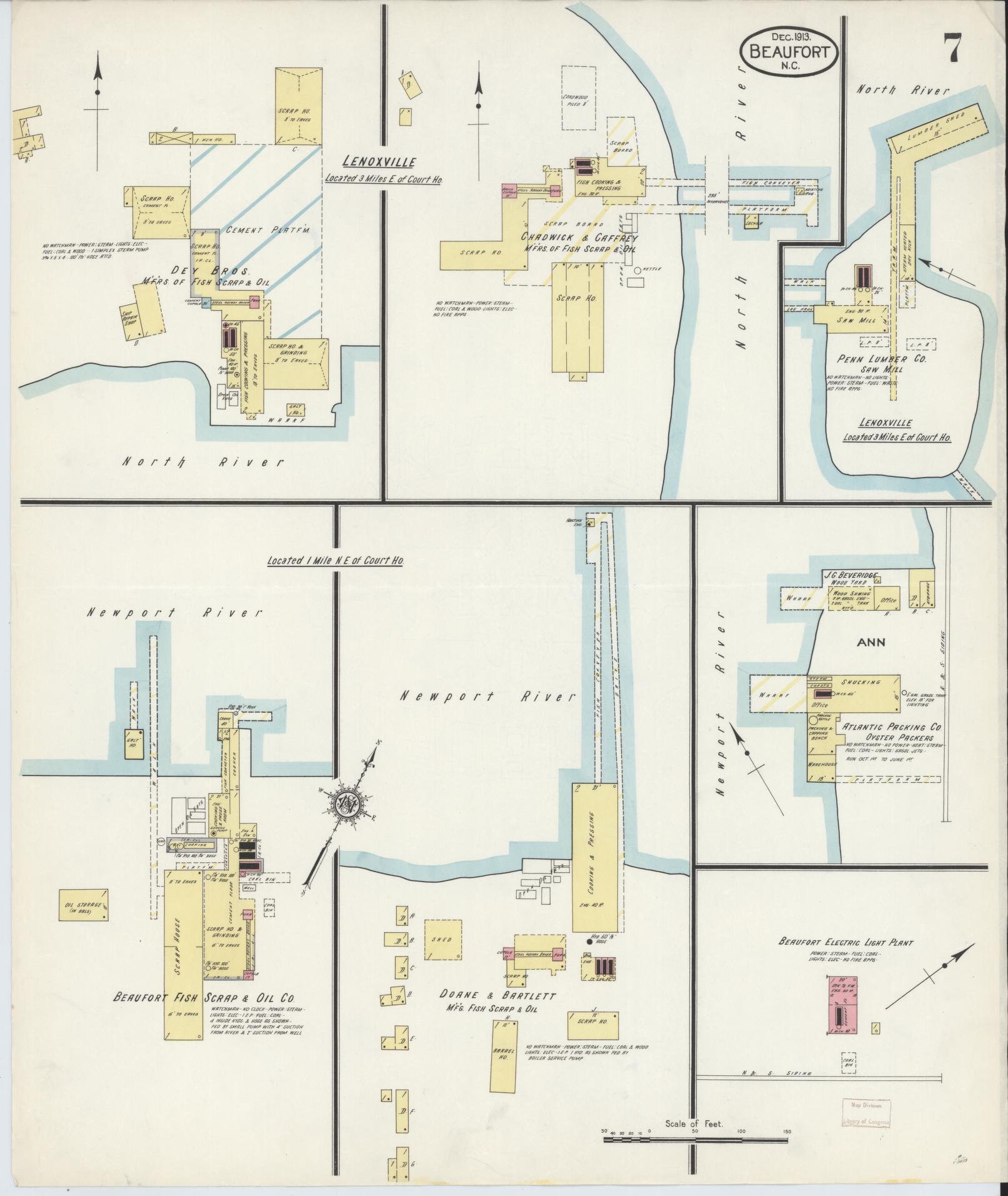Sanborn Fire Insurance Map from Beaufort, Carteret County, North Carolina (1913), Sheet #0007 - Historic Sanborn Fire Insurance Map Print, vintage old map wall art, antique decor, genealogy gift, North Carolina North Carolina map