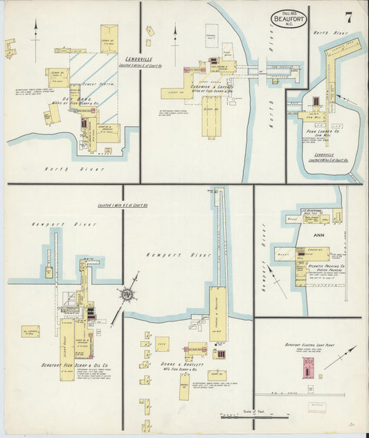 Sanborn Fire Insurance Map from Beaufort, Carteret County, North Carolina (1913), Sheet #0007 - Historic Sanborn Fire Insurance Map Print, vintage old map wall art, antique decor, genealogy gift, North Carolina North Carolina map
