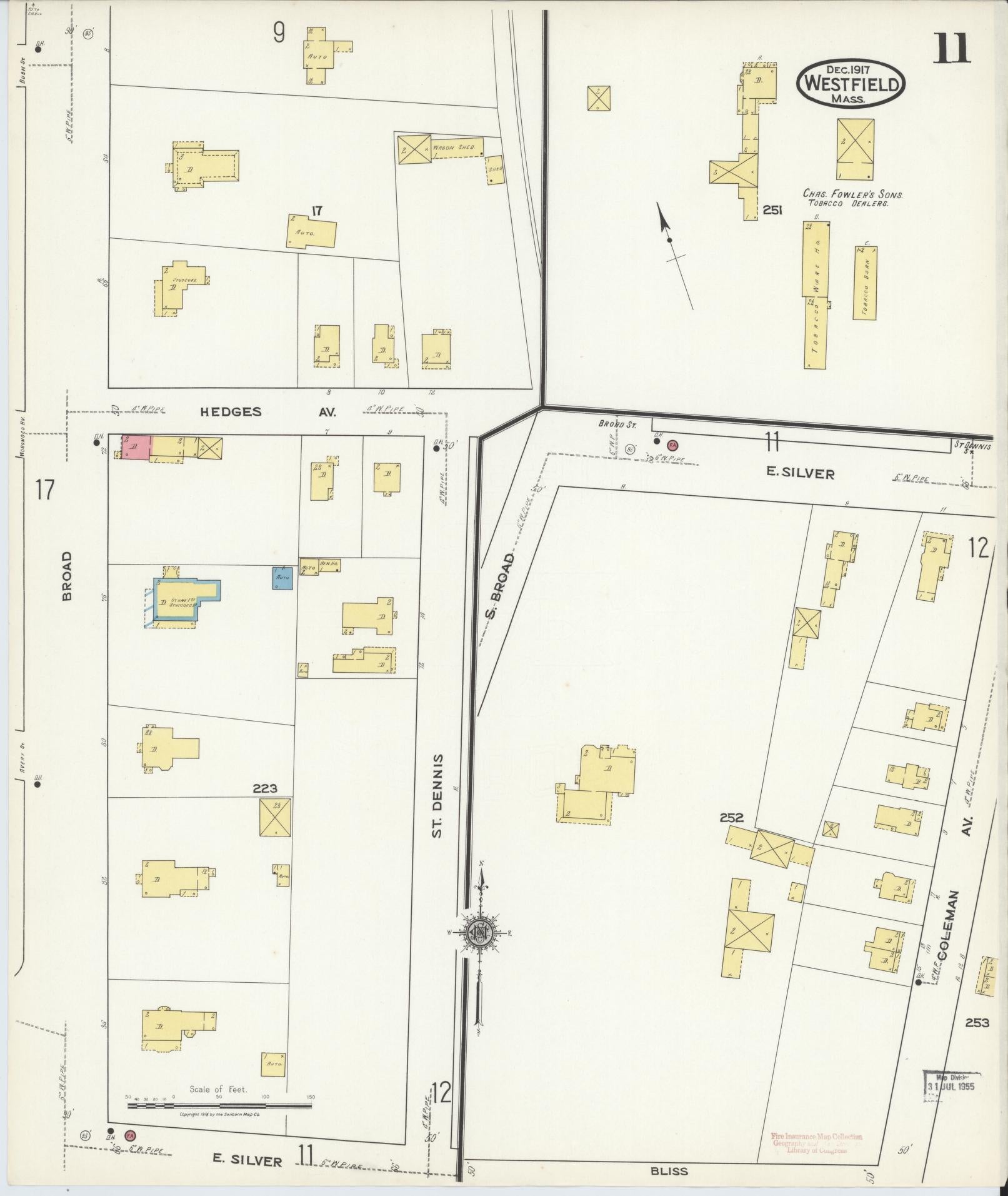 Sanborn Fire Insurance Map from Westfield, Hampden County, Massachusetts (1917), Sheet #0011 - Complete Map Set gallery image, historic Sanborn map, vintage wall art, Massachusetts Massachusetts