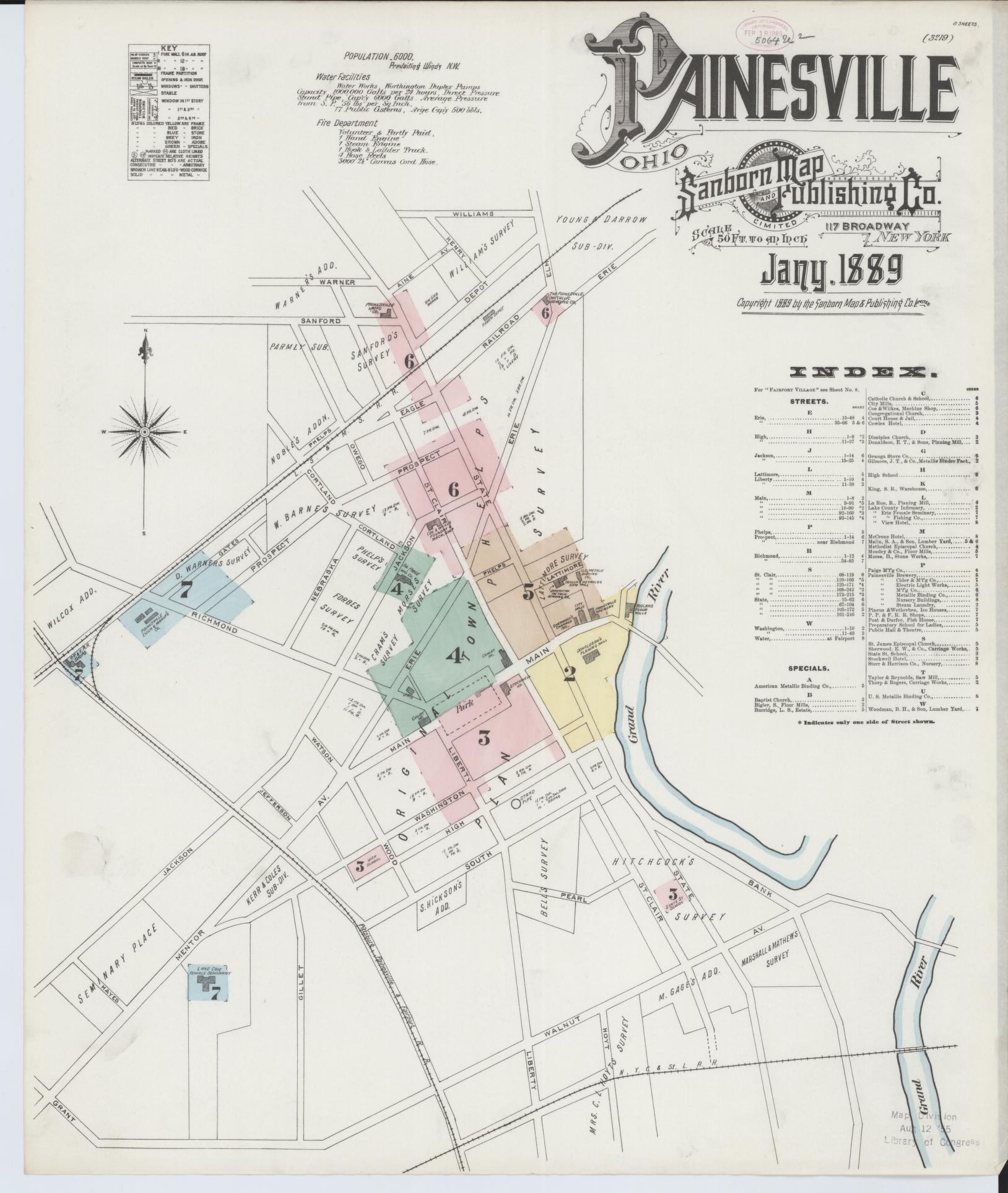 Sanborn Fire Insurance Map from Painesville, Lake County, Ohio (1889), Sheet #0001 - Complete Map Set gallery image, historic Sanborn map, vintage wall art, Ohio Ohio