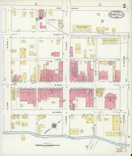 Sanborn Fire Insurance Map from Maryville, Blount County, Tennessee (1917), Sheet #0002 - Historic Sanborn Fire Insurance Map Print, vintage old map wall art, antique decor, genealogy gift, Tennessee Tennessee map