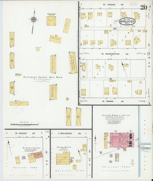Sanborn Fire Insurance Map from McAlester, Pittsburg County, Oklahoma (1918), Sheet #0020 - Historic Sanborn Fire Insurance Map Print, vintage old map wall art, antique decor, genealogy gift, Oklahoma Oklahoma map