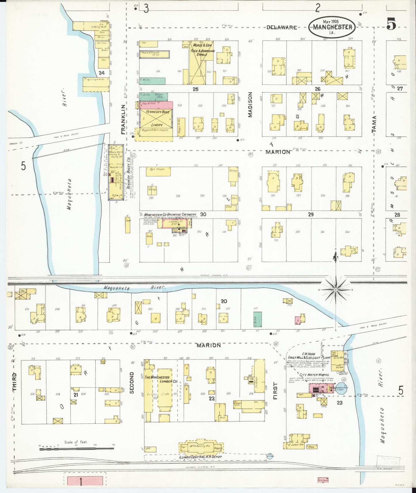 Sanborn Fire Insurance Map from Manchester, Delaware County, Iowa (1905), Sheet #0005 - Historic Sanborn Fire Insurance Map Print