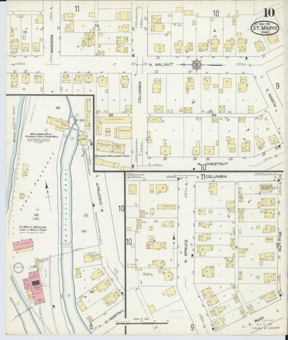 Sanborn Fire Insurance Map from Saint Marys, Auglaize County, Ohio (1914), Sheet #0010 - Historic Sanborn Fire Insurance Map Print, vintage old map wall art, antique decor, genealogy gift, Ohio Ohio map