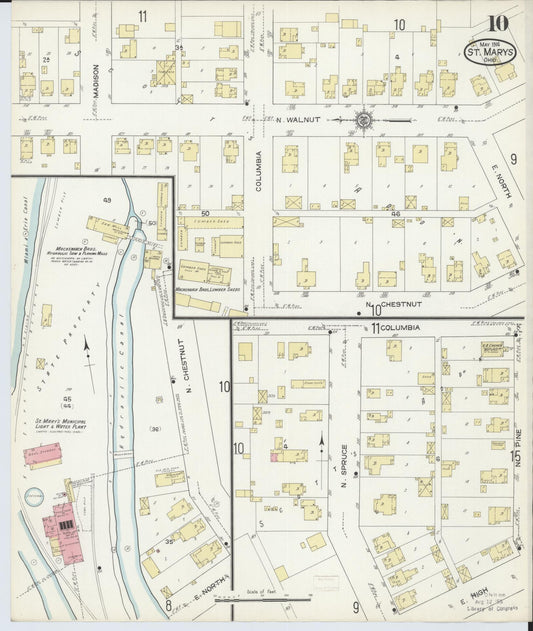 Sanborn Fire Insurance Map from Saint Marys, Auglaize County, Ohio (1914), Sheet #0010 - Historic Sanborn Fire Insurance Map Print, vintage old map wall art, antique decor, genealogy gift, Ohio Ohio map