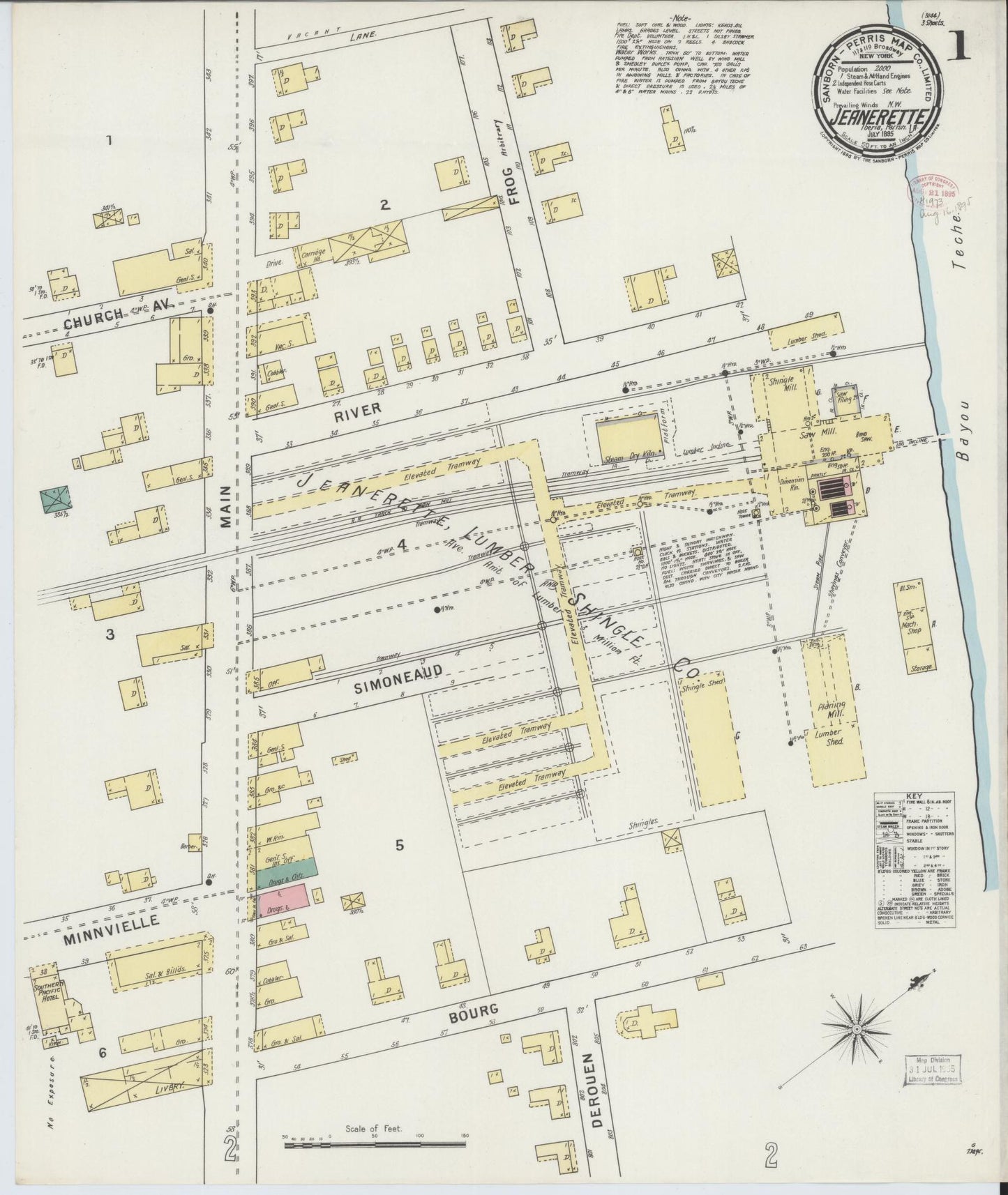 Sanborn Fire Insurance Map from Jeannerette, Iberia Parish, Louisiana (1895), Sheet #0001 - Complete Map Set gallery image, historic Sanborn map, vintage wall art, Louisiana Louisiana