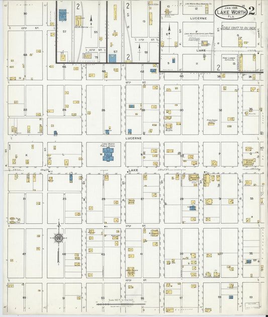 Sanborn Fire Insurance Map from Lake Worth, Palm Beach County, Florida (1918), Sheet #0002 - Historic Sanborn Fire Insurance Map Print, vintage old map wall art, antique decor, genealogy gift, Florida Florida map