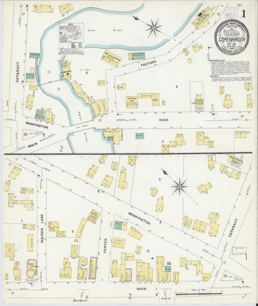 Sanborn Fire Insurance Map from Copenhagen, Lewis County, New York (1907), Sheet #0001 - Complete Map Set gallery image, historic Sanborn map, vintage wall art, New York New York