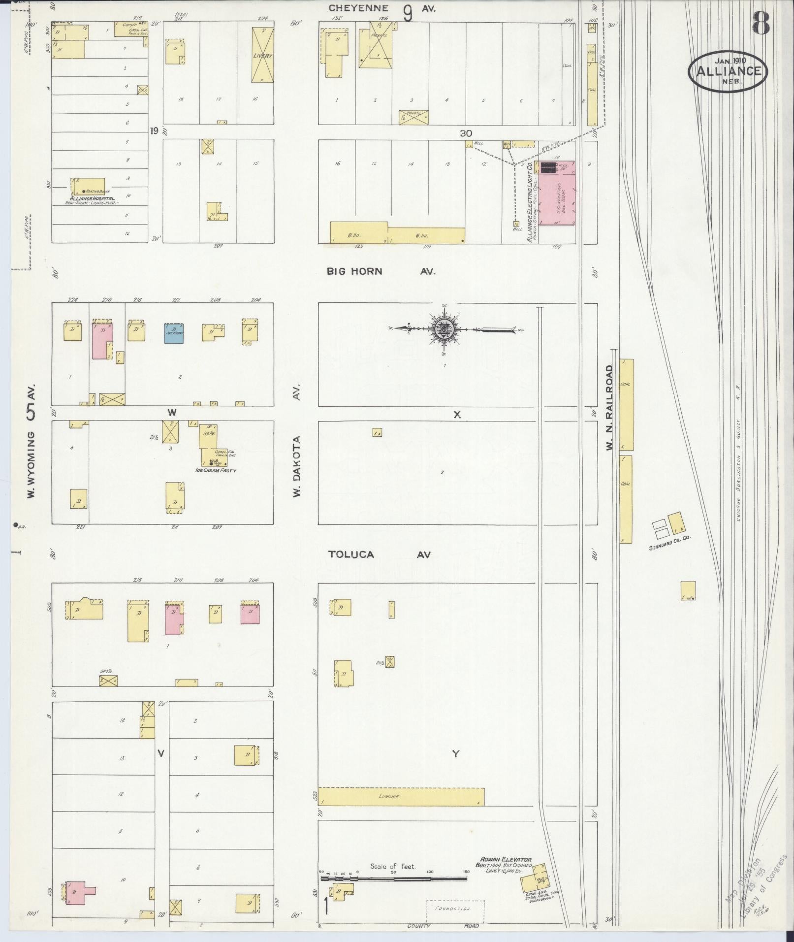 Sanborn Fire Insurance Map from Alliance, Box Butte County, Nebraska (1910), Sheet #0008 - Complete Map Set gallery image, historic Sanborn map, vintage wall art, Nebraska Nebraska