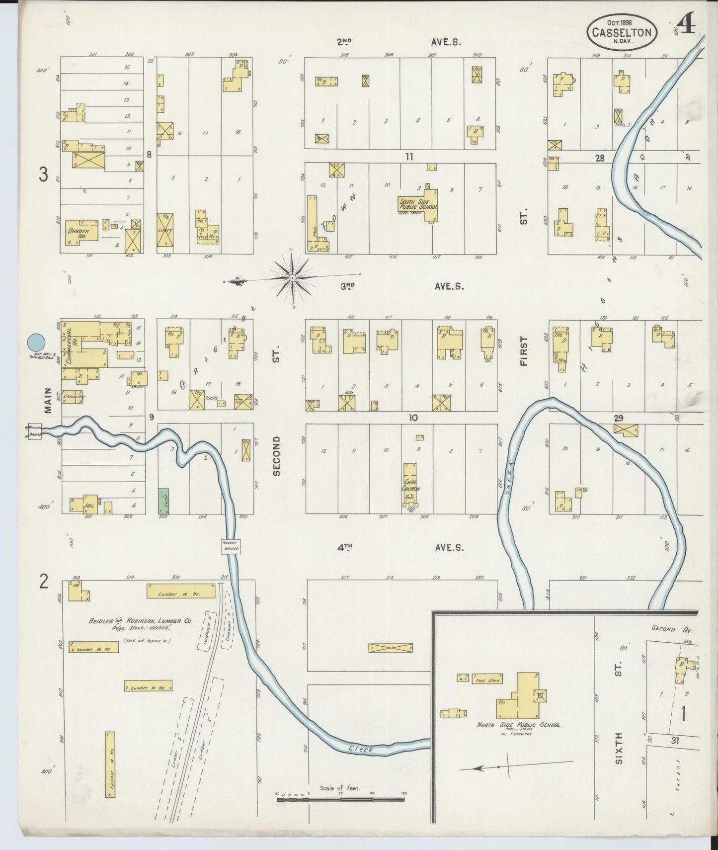 Sanborn Fire Insurance Map from Casselton, Cass County, North Dakota (1898), Sheet #0004 - Complete Map Set gallery image, historic Sanborn map, vintage wall art, North Dakota North Dakota