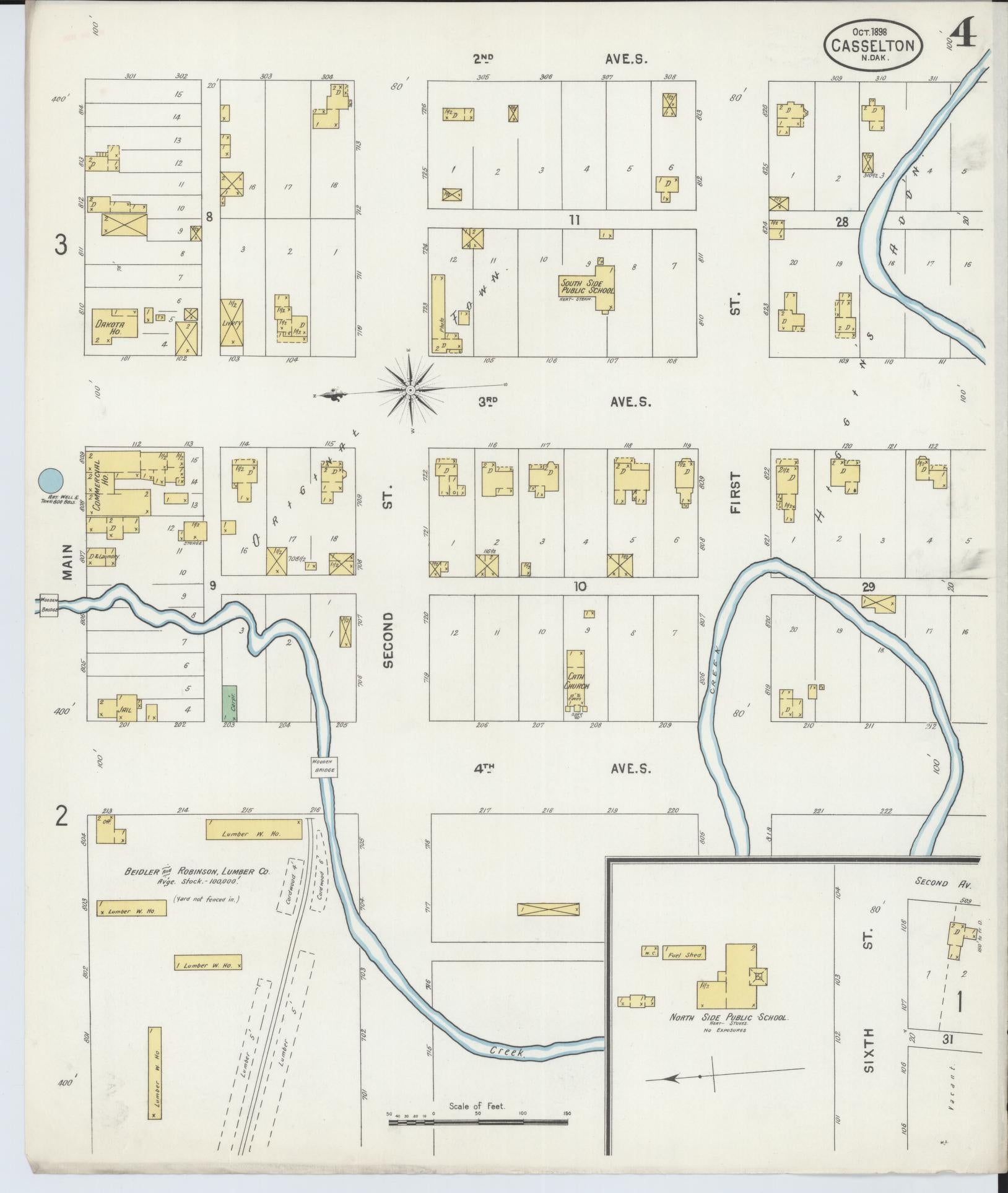 Sanborn Fire Insurance Map from Casselton, Cass County, North Dakota (1898), Sheet #0004 - Complete Map Set gallery image, historic Sanborn map, vintage wall art, North Dakota North Dakota