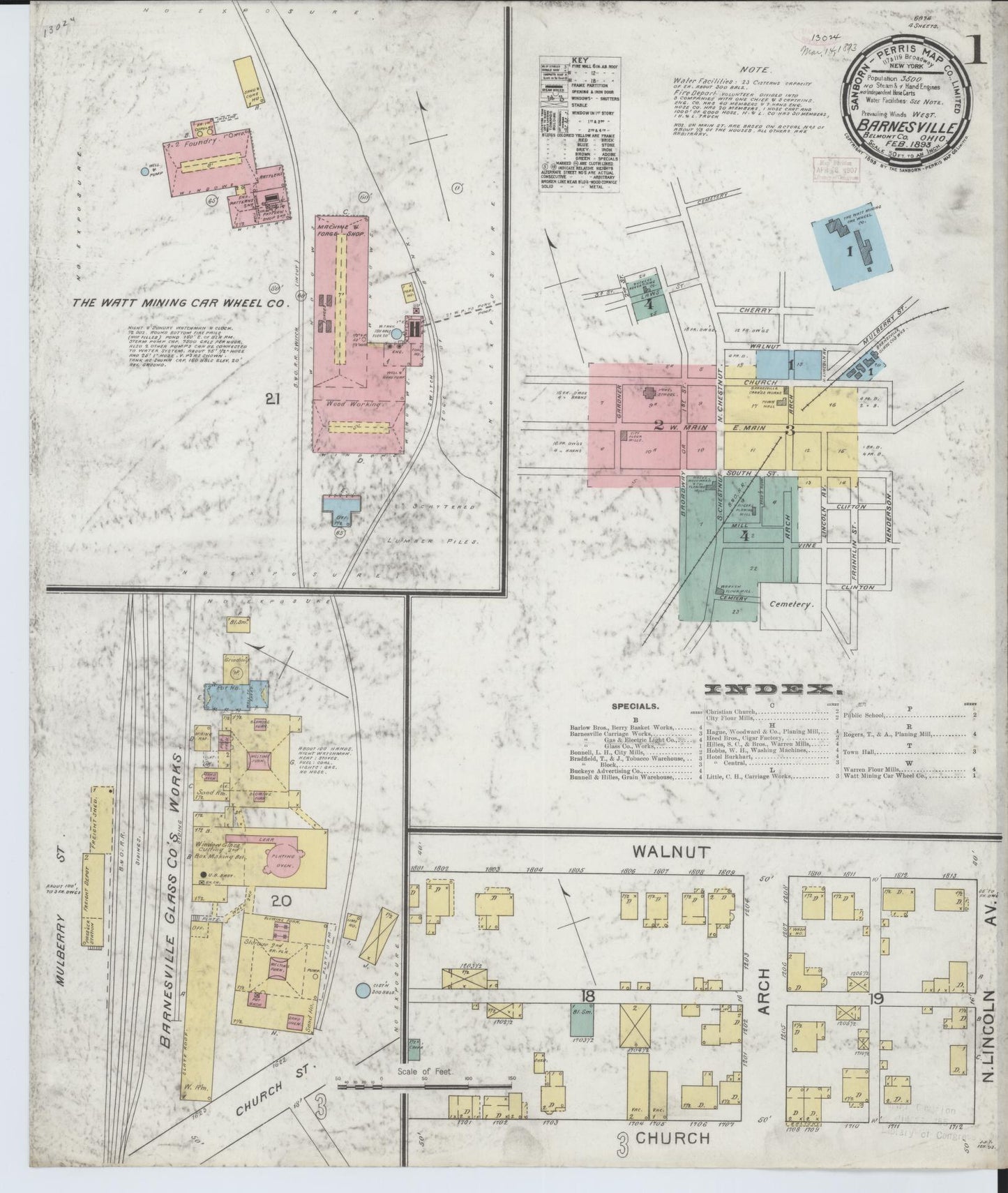 Sanborn Fire Insurance Map from Barnesville, Belmont County, Ohio (1893), Sheet #0001 - Historic Sanborn Fire Insurance Map Print, vintage old map wall art, antique decor, genealogy gift, Ohio Ohio map
