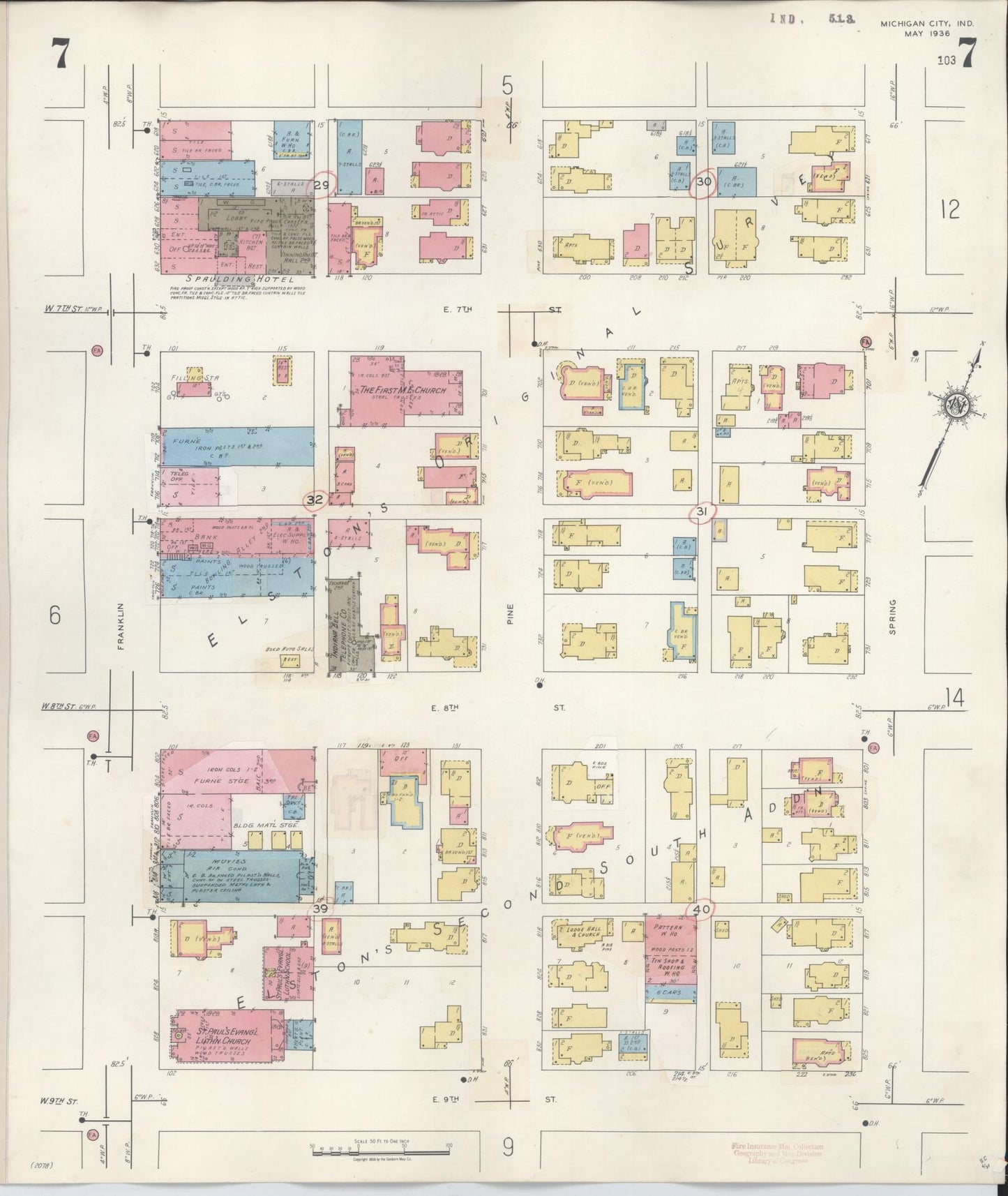 Sanborn Fire Insurance Map from Michigan City, La Porte County, Indiana (1948), Sheet #0007 - Historic Sanborn Fire Insurance Map Print, vintage old map wall art, antique decor, genealogy gift, Michigan Michigan map