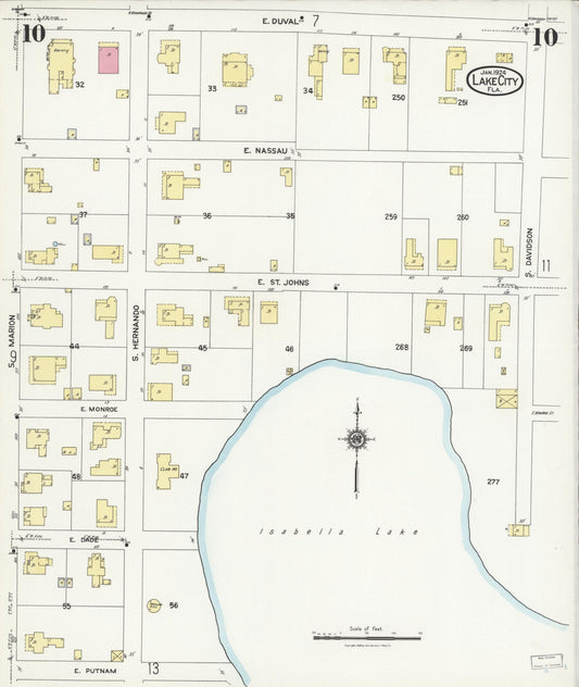 Sanborn Fire Insurance Map from Lake City, Columbia County, Florida (1924), Sheet #0010 - Historic Sanborn Fire Insurance Map Print, vintage old map wall art, antique decor, genealogy gift, Florida Florida map