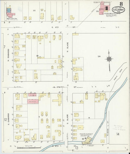 Sanborn Fire Insurance Map from Columbia, Maury County, Tennessee (1914), Sheet #0008 - Complete Map Set gallery image, historic Sanborn map, vintage wall art, Tennessee Tennessee