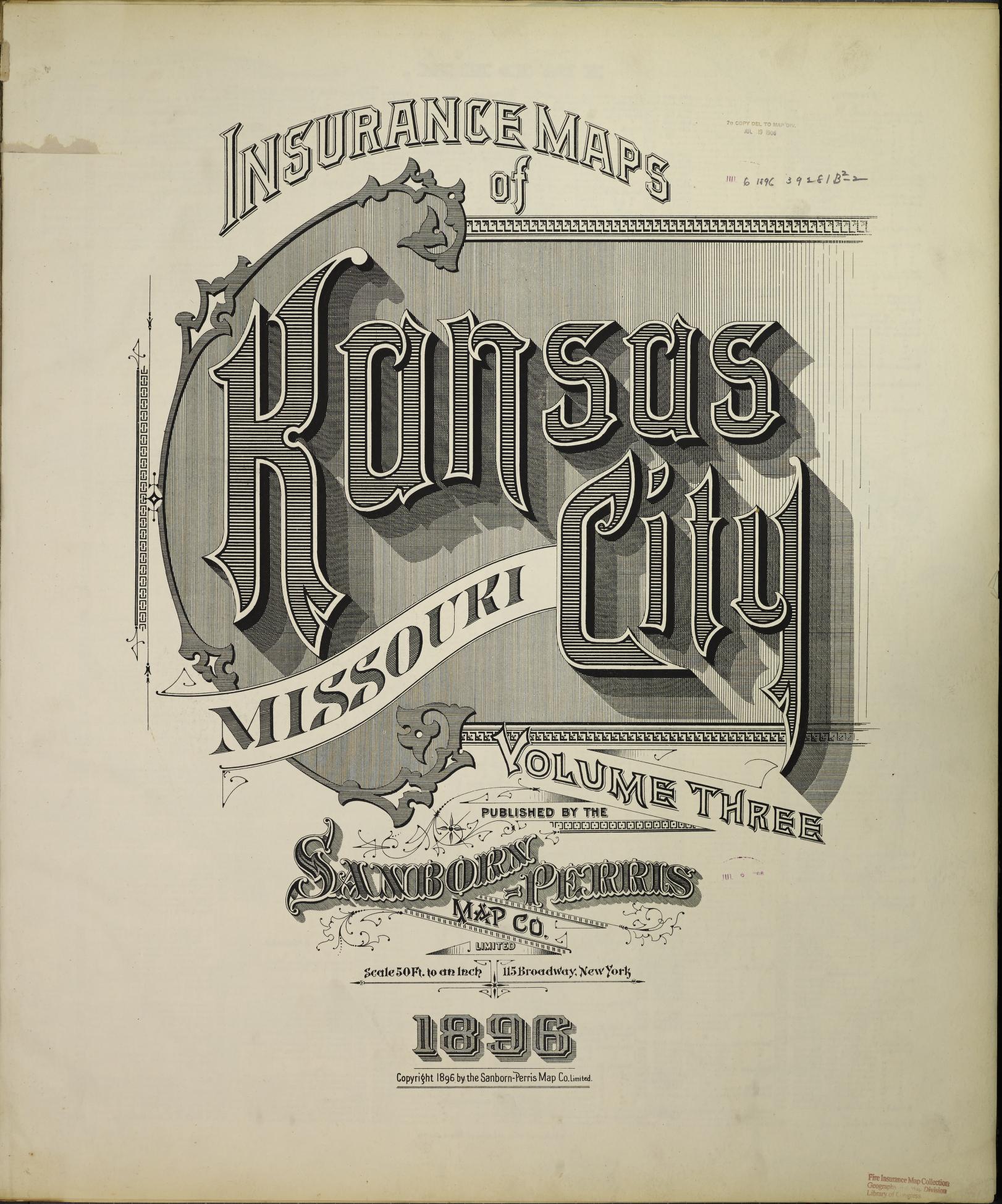 Sanborn Fire Insurance Map from Kansas City, Jackson, Clay, And Platte Counties, Missouri (1896), Sheet #0001 - Complete Map Set gallery image, historic Sanborn map, vintage wall art, Missouri Missouri