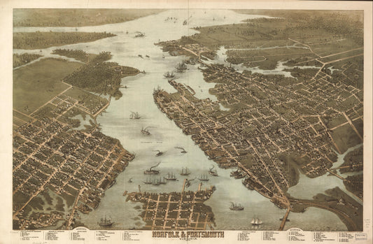 Norfolk & Portsmouth, Virginia 1873. (1873) – Historic Bird’s-Eye View Panorama Print