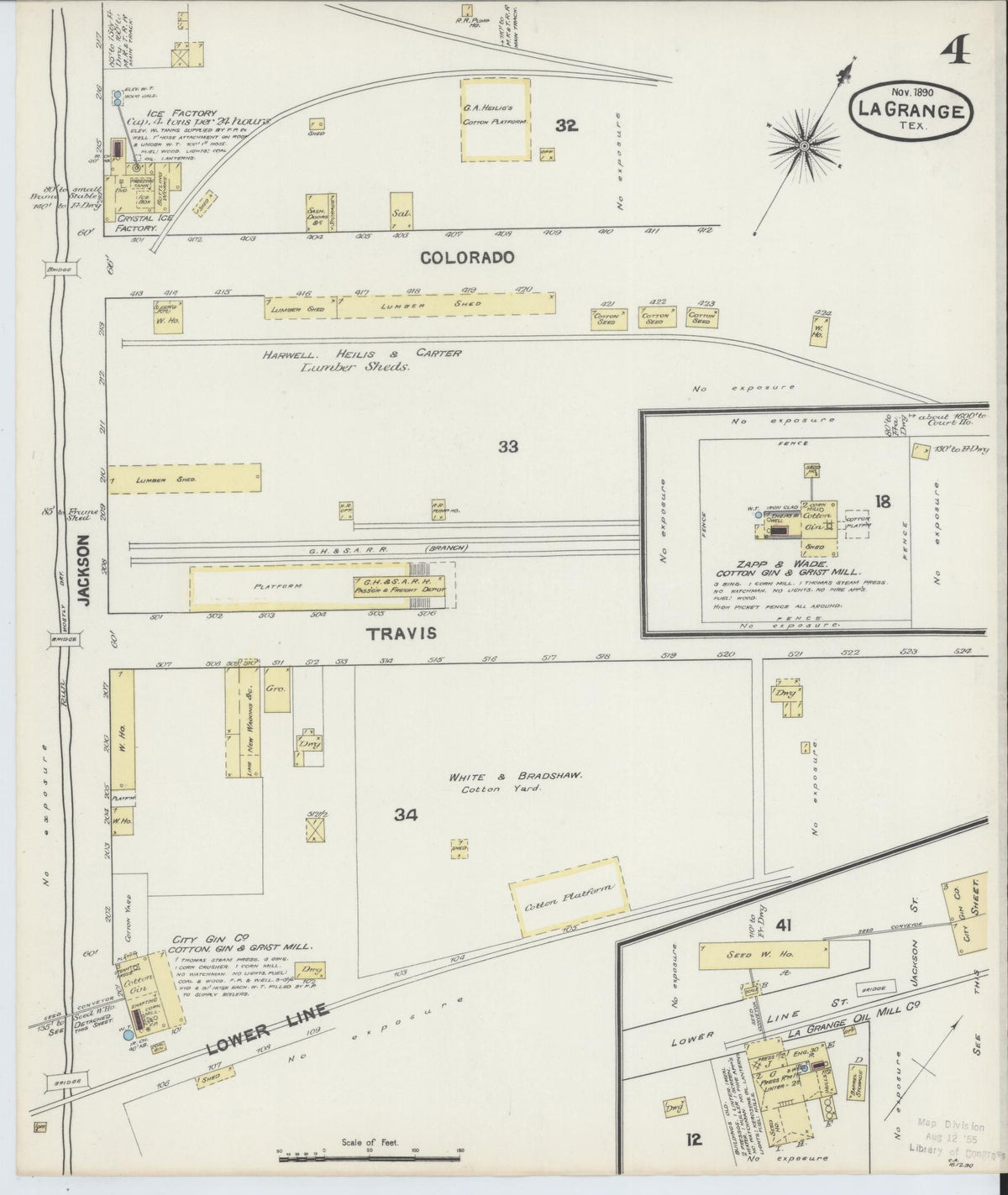 Sanborn Fire Insurance Map from La Grange, Fayette County, Texas (1890), Sheet #0004 - Complete Map Set gallery image, historic Sanborn map, vintage wall art, Texas Texas
