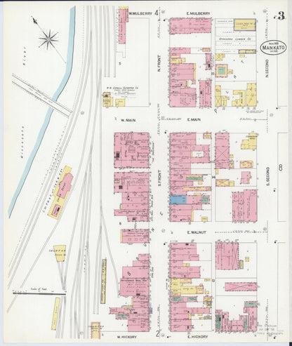 Sanborn Fire Insurance Map from Mankato, Blue Earth County, Minnesota (1908), Sheet #0003 - Historic Sanborn Fire Insurance Map Print, vintage old map wall art, antique decor, genealogy gift, Minnesota Minnesota map