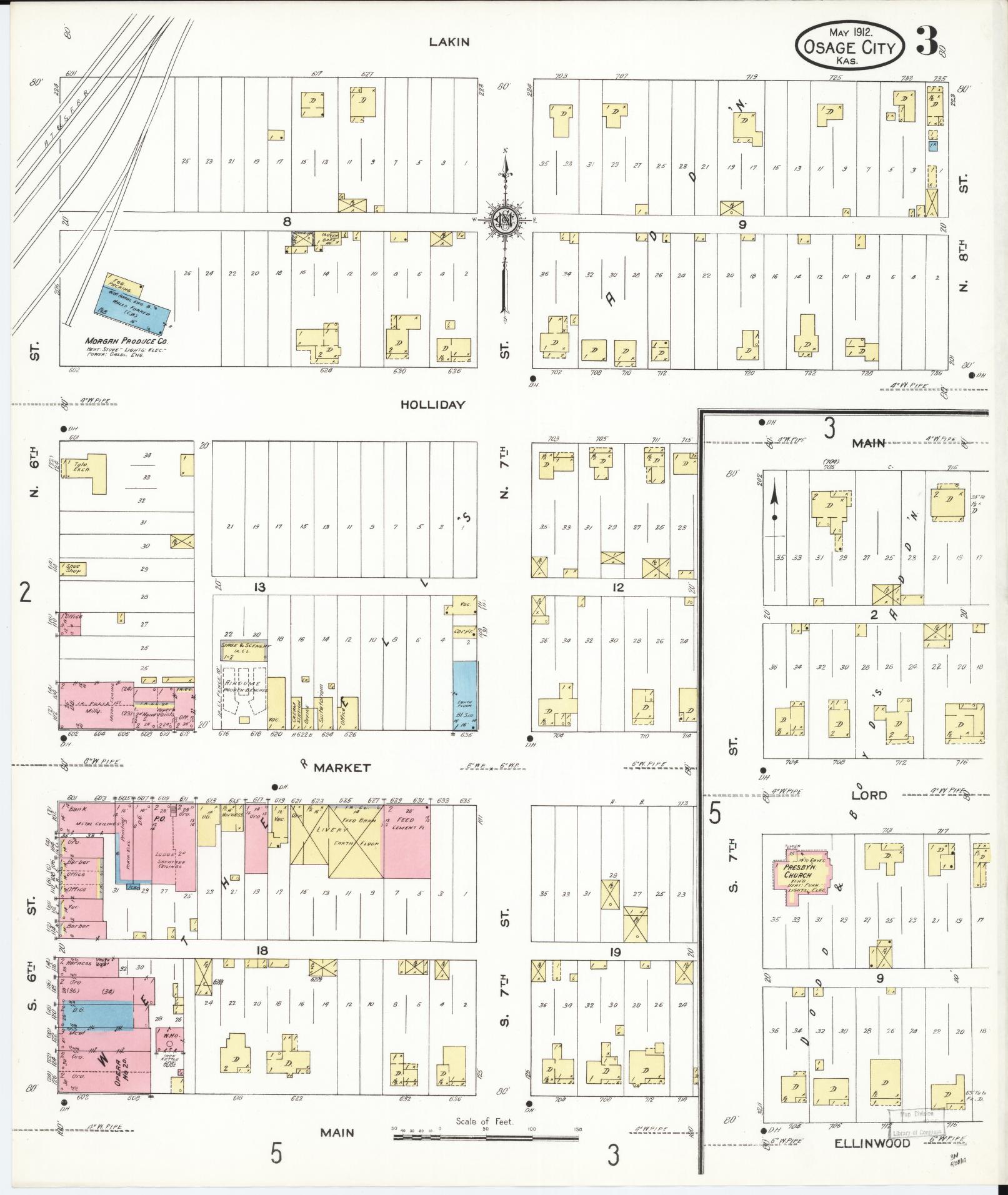 Sanborn Fire Insurance Map from Osage City, Osage County, Kansas (1912), Sheet #0003 - Complete Map Set gallery image, historic Sanborn map, vintage wall art, Kansas Kansas