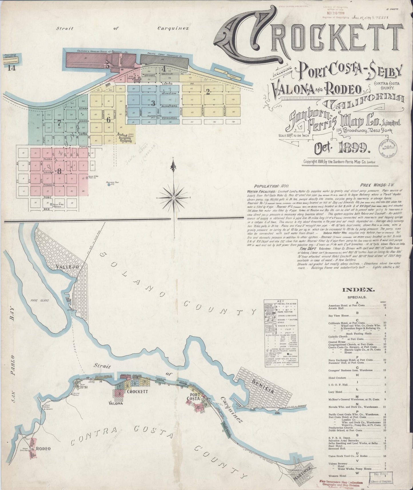 Sanborn Fire Insurance Map from Crockett, Contra Costa County, California (1899), Sheet #0001 - Historic Sanborn Fire Insurance Map Print, vintage old map wall art, antique decor, genealogy gift, California California map