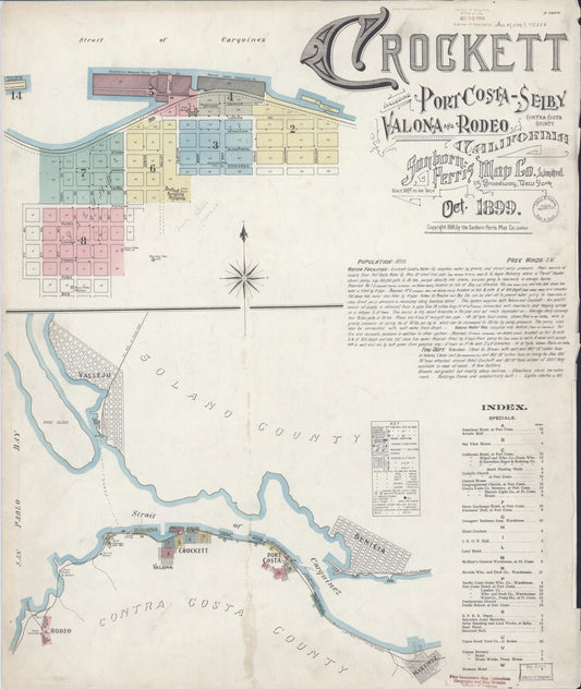 Sanborn Fire Insurance Map from Crockett, Contra Costa County, California (1899), Sheet #0001 - Historic Sanborn Fire Insurance Map Print, vintage old map wall art, antique decor, genealogy gift, California California map