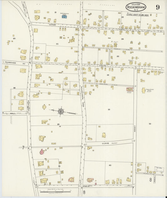 Sanborn Fire Insurance Map from Rockingham, Richmond County, North Carolina (1918), Sheet #0009 - Historic Sanborn Fire Insurance Map Print, vintage old map wall art, antique decor, genealogy gift, North Carolina North Carolina map