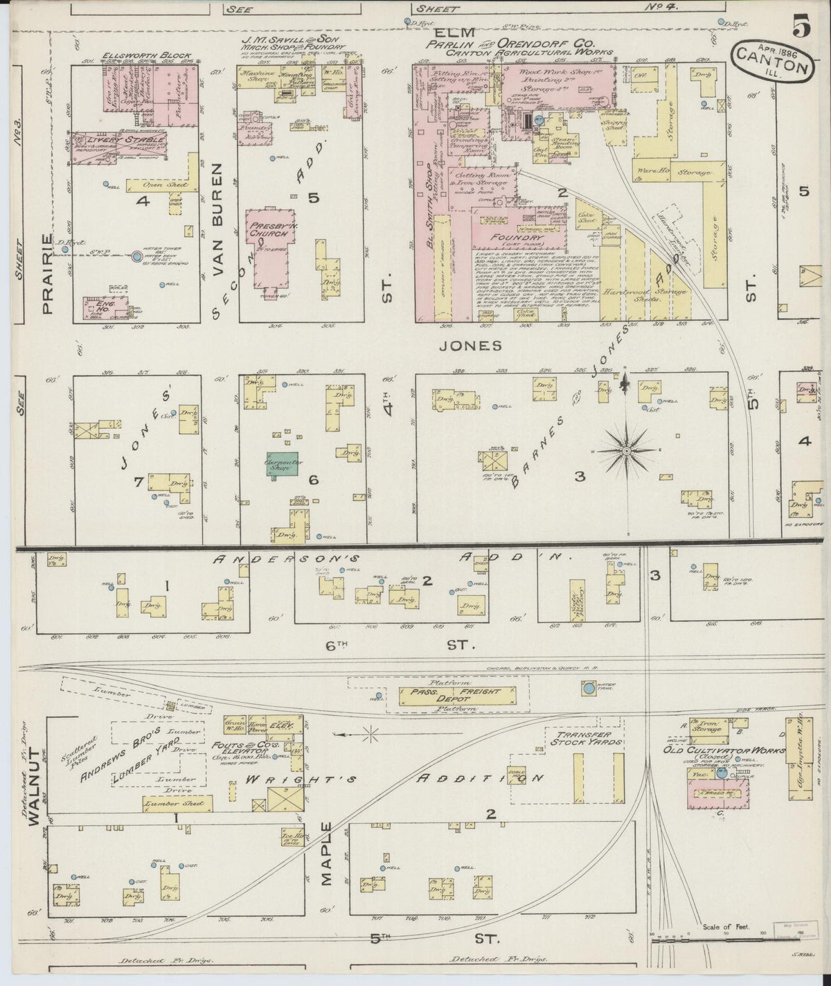 Sanborn Fire Insurance Map from Canton, Fulton County, Illinois (1886), Sheet #0005 - Complete Map Set gallery image, historic Sanborn map, vintage wall art, Illinois Illinois