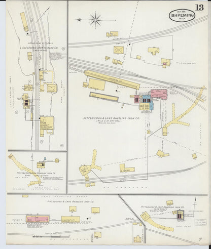 Sanborn Fire Insurance Map from Ishpeming, Marquette County, Michigan (1892), Sheet #0013 - Complete Map Set gallery image, historic Sanborn map, vintage wall art, Michigan Michigan