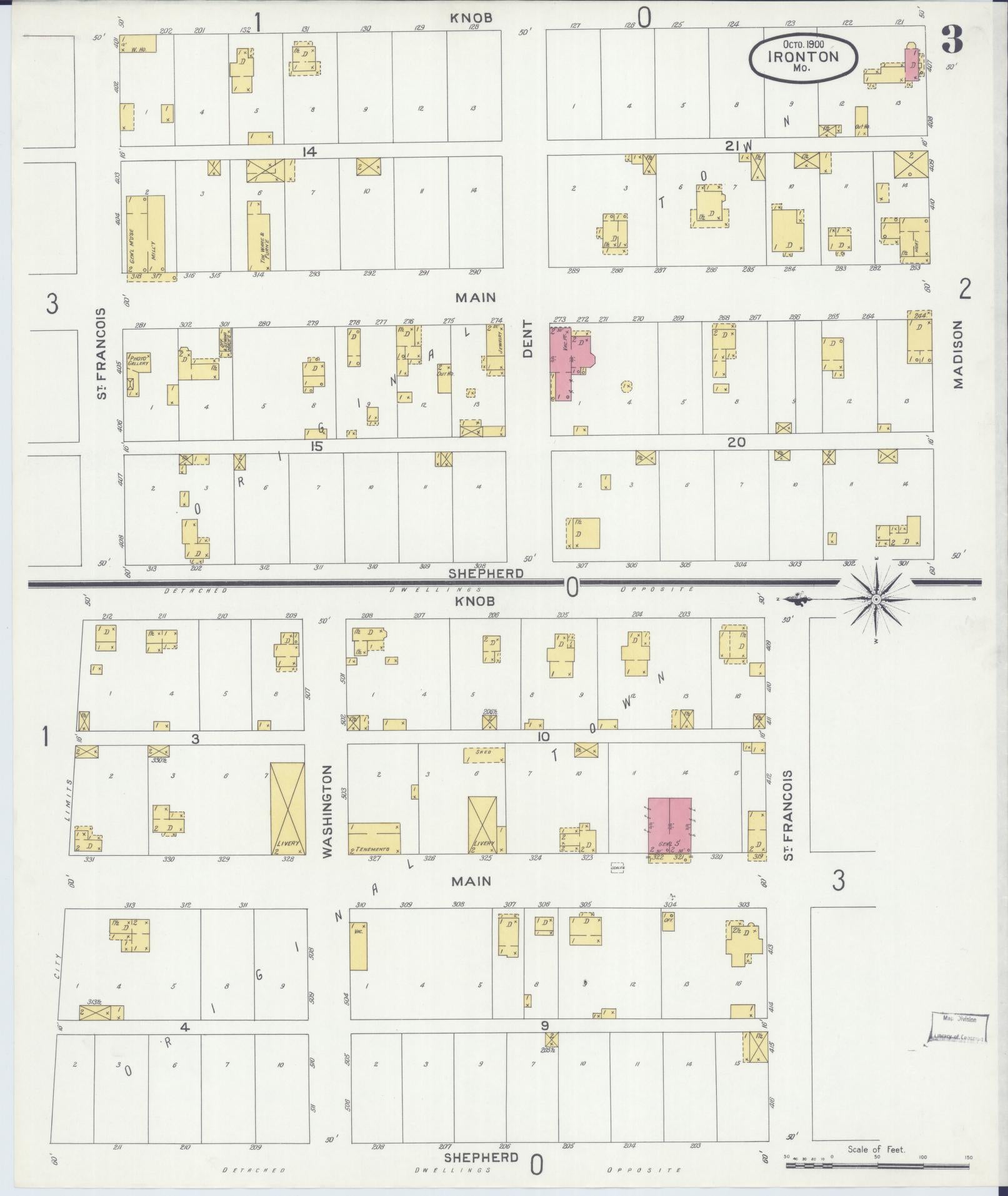 Sanborn Fire Insurance Map from Ironton, Iron County, Missouri (1900), Sheet #0003 - Historic Sanborn Fire Insurance Map Print, vintage old map wall art, antique decor, genealogy gift, Missouri Missouri map
